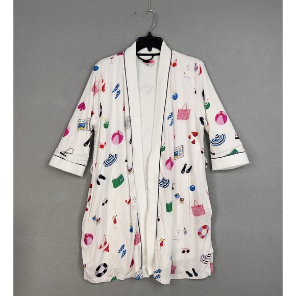 Kate Spade Robe Womens XS/S White Beach Print Terry Summer Swim Resort Vacation - Picture 1 of 16